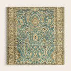 Antique Persian Rug Pastel Blue Cream Wood Wall Art Gallery Image 1