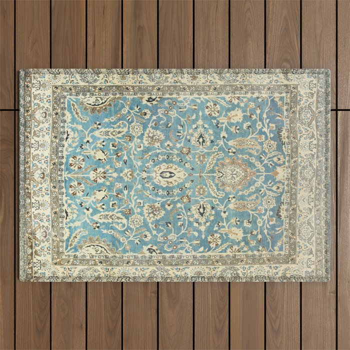 Antique Persian Rug Pastel Blue Cream Outdoor Rug Gallery Image 1