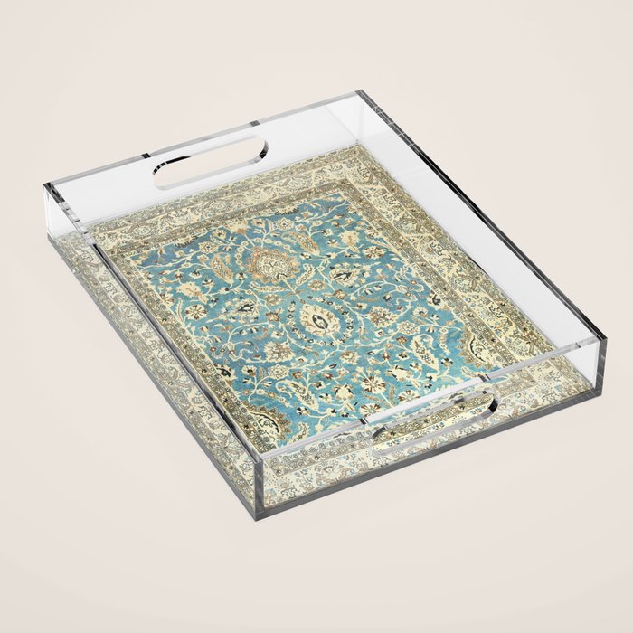 Antique Persian Rug Pastel Blue Cream Acrylic Tray Gallery Image 1