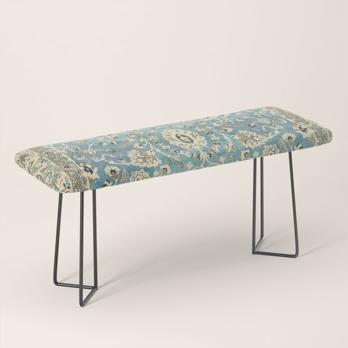 Antique Persian Rug Pastel Blue Cream Bench Gallery Image 1
