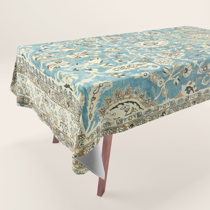 Antique Persian Rug Pastel Blue Cream Tablecloth Gallery Image 1