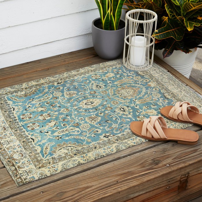Antique Persian Rug Pastel Blue Cream Outdoor Rug Gallery Image 2