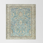 Antique Persian Rug Pastel Blue Cream Throw Blanket Gallery Image 2