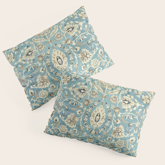 Antique Persian Rug Pastel Blue Cream Pillow Sham Gallery Image 1