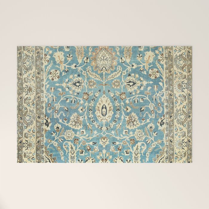 Antique Persian Rug Pastel Blue Cream Welcome Mat Gallery Image 1