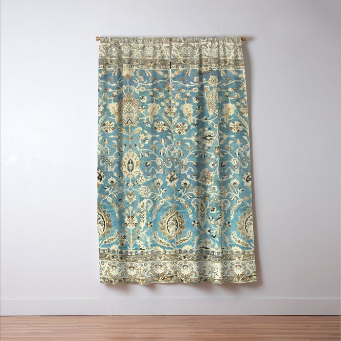 Antique Persian Rug Pastel Blue Cream Window Curtain Gallery Image 3