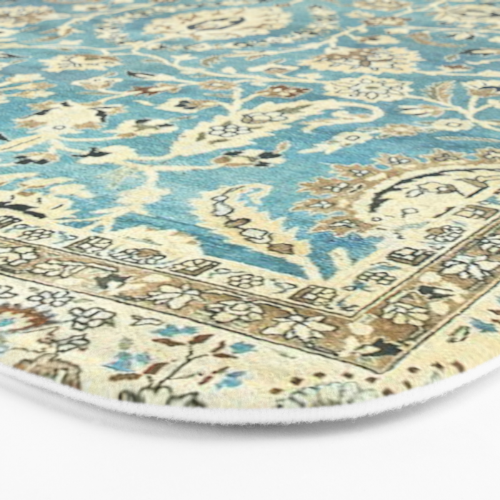 Antique Persian Rug Pastel Blue Cream Bath Mat Gallery Image 3