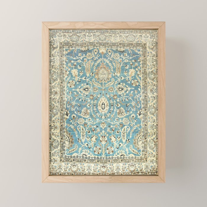 Antique Persian Rug Pastel Blue Cream Mini Art Print Gallery Image 1