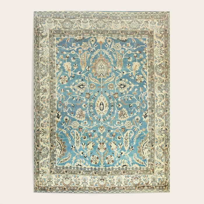 Antique Persian Rug Pastel Blue Cream Poster Gallery Image 4