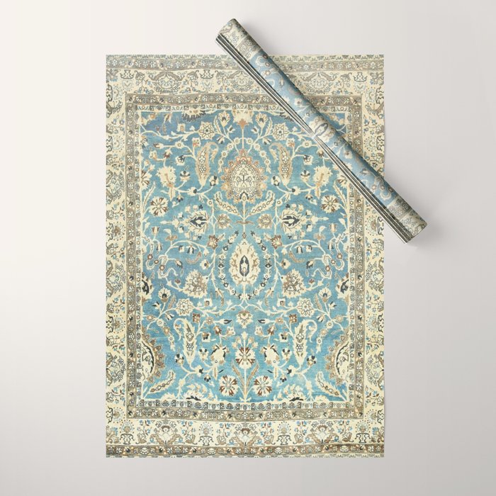 Antique Persian Rug Pastel Blue Cream Wrapping Paper Gallery Image 1