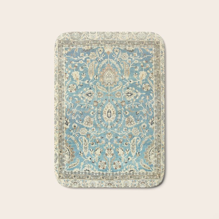 Antique Persian Rug Pastel Blue Cream Bath Mat Gallery Image 1