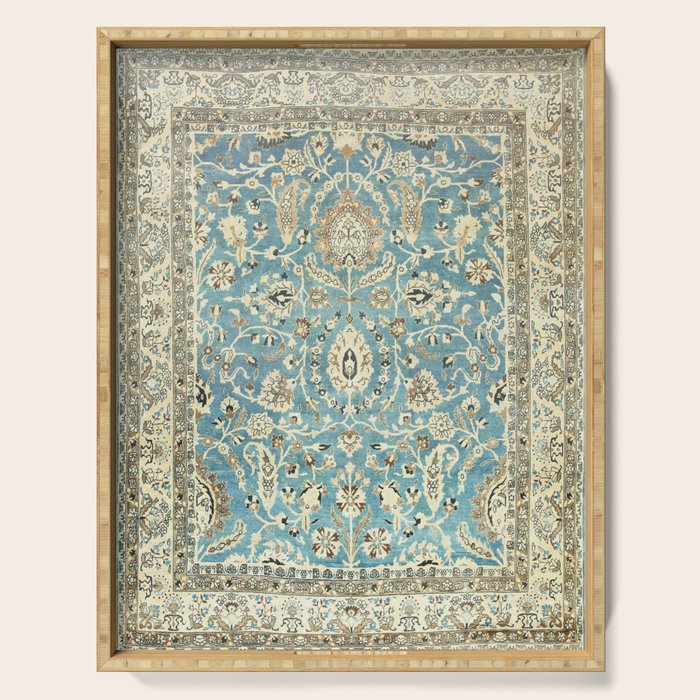 Antique Persian Rug Pastel Blue Cream Serving Tray Gallery Image 1