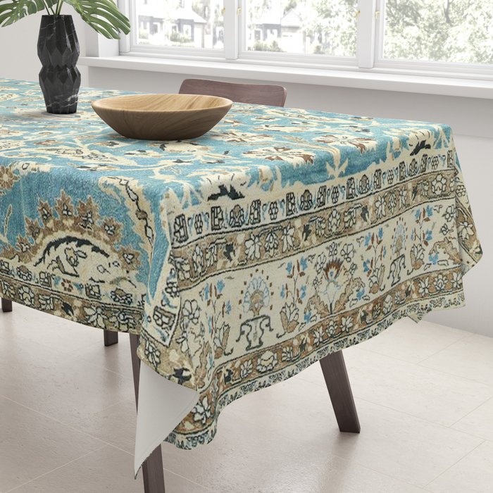 Antique Persian Rug Pastel Blue Cream Tablecloth Gallery Image 3