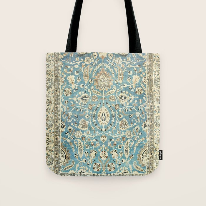 Antique Persian Rug Pastel Blue Cream Tote Bag Gallery Image 1