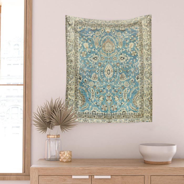 Antique Persian Rug Pastel Blue Cream Wall Tapestry Gallery Image 2