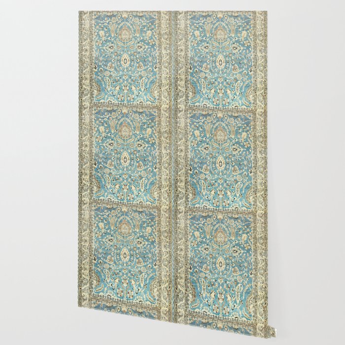 Antique Persian Rug Pastel Blue Cream Wallpaper Gallery Image 2