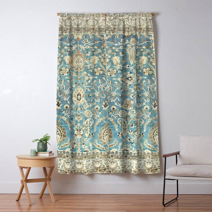Antique Persian Rug Pastel Blue Cream Window Curtain Gallery Image 5