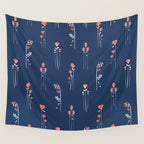 Retro Dark Flower Pattern in Modern Navy and Coral Wall Tapestry Gallery Image 4