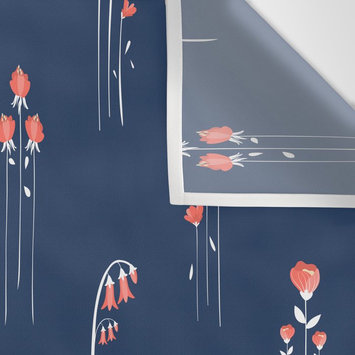 Retro Dark Flower Pattern in Modern Navy and Coral Wall Tapestry Gallery Image 3