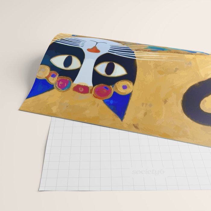 Klimt Cat with Colorful Red and Blue Flowers Wrapping Paper Gallery Image 2