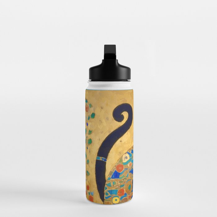Klimt Cat with Colorful Red and Blue Flowers Water Bottle Gallery Image 3