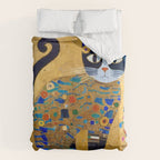 Klimt Cat with Colorful Red and Blue Flowers Comforter Gallery Image 6