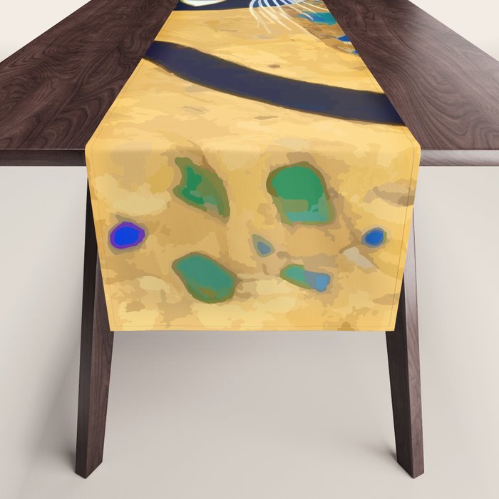 Klimt Cat with Colorful Red and Blue Flowers Table Runner Gallery Image 1