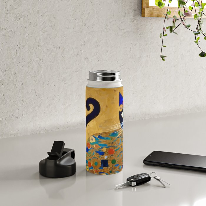 Klimt Cat with Colorful Red and Blue Flowers Water Bottle Gallery Image 4