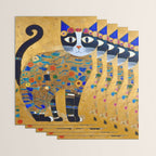 Klimt Cat with Colorful Red and Blue Flowers Wrapping Paper Gallery Image 3