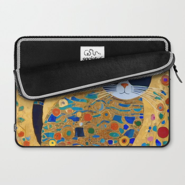 Klimt Cat with Colorful Red and Blue Flowers Laptop Sleeve Gallery Image 2