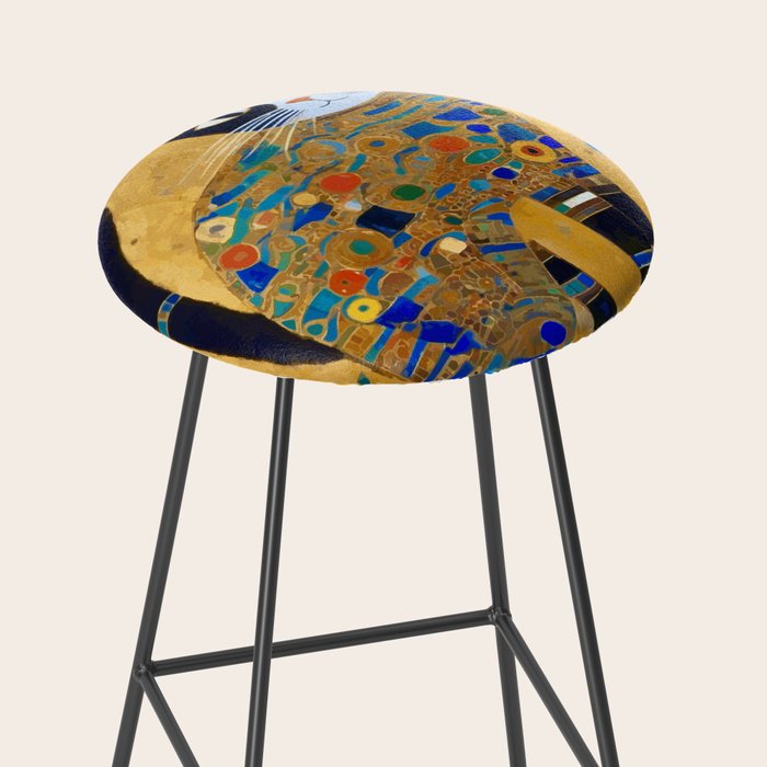 Klimt Cat with Colorful Red and Blue Flowers Stool Gallery Image 2