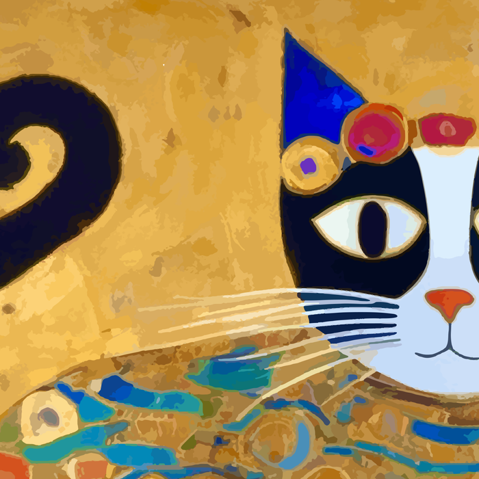 Klimt Cat with Colorful Red and Blue Flowers Coffee Mug Gallery Image 2