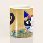 Klimt Cat with Colorful Red and Blue Flowers Coffee Mug Gallery Image 4