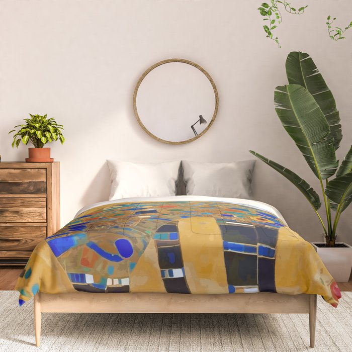 Klimt Cat with Colorful Red and Blue Flowers Comforter Gallery Image 3