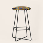 Klimt Cat with Colorful Red and Blue Flowers Stool Gallery Image 1