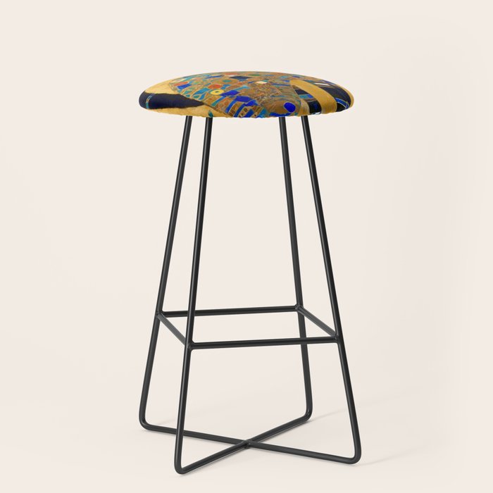Klimt Cat with Colorful Red and Blue Flowers Stool Gallery Image 1