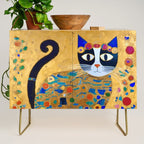 Klimt Cat with Colorful Red and Blue Flowers Credenza Gallery Image 1