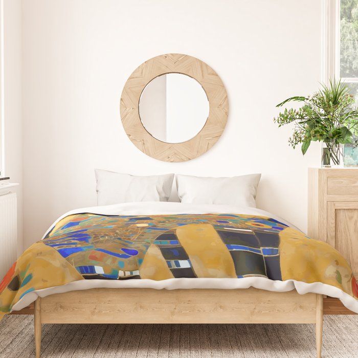 Klimt Cat with Colorful Red and Blue Flowers Duvet Cover Gallery Image 3