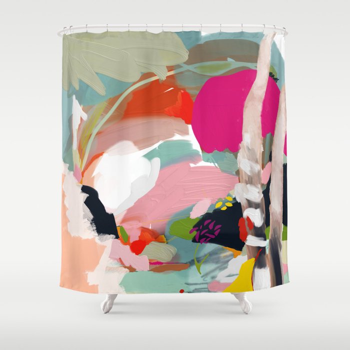 birches in garden abstract modern art Shower Curtain Gallery Image 1