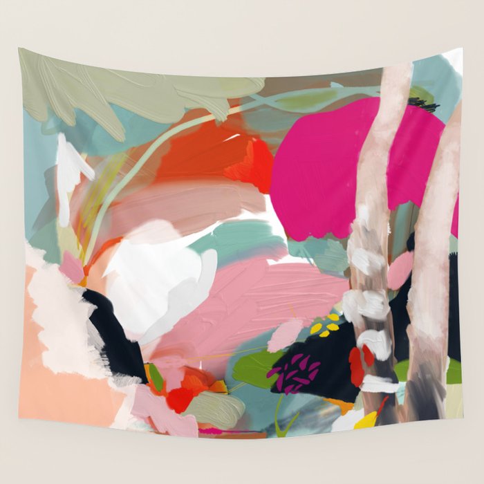 birches in garden abstract modern art Wall Tapestry Gallery Image 1