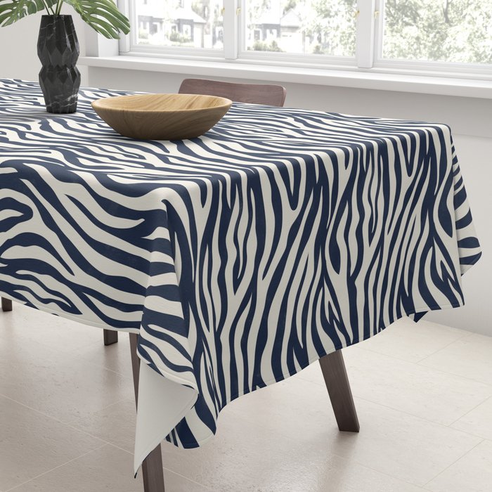 Zebra Stripes In Midnight Blue Tablecloth Gallery Image 3