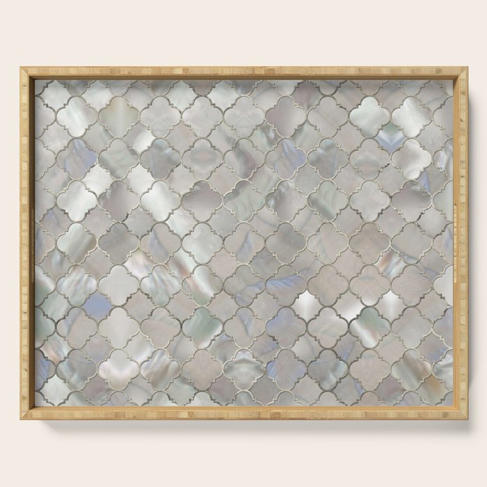 Quatrefoil Moroccan Pattern Mother of Pearl Serving Tray Gallery Image 1