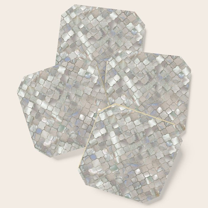 Quatrefoil Moroccan Pattern Mother of Pearl Coaster Gallery Image 1