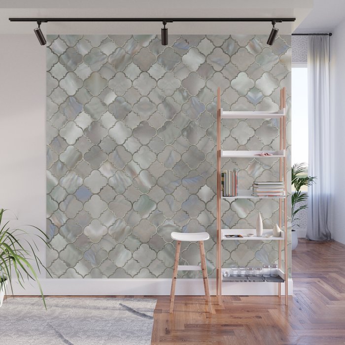 Quatrefoil Moroccan Pattern Mother of Pearl Wall Mural Gallery Image 1