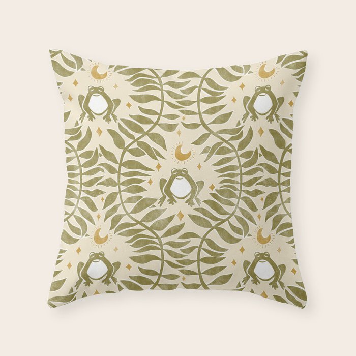 Froggie  Ogee - moss green and cream Throw Pillow Gallery Image 6