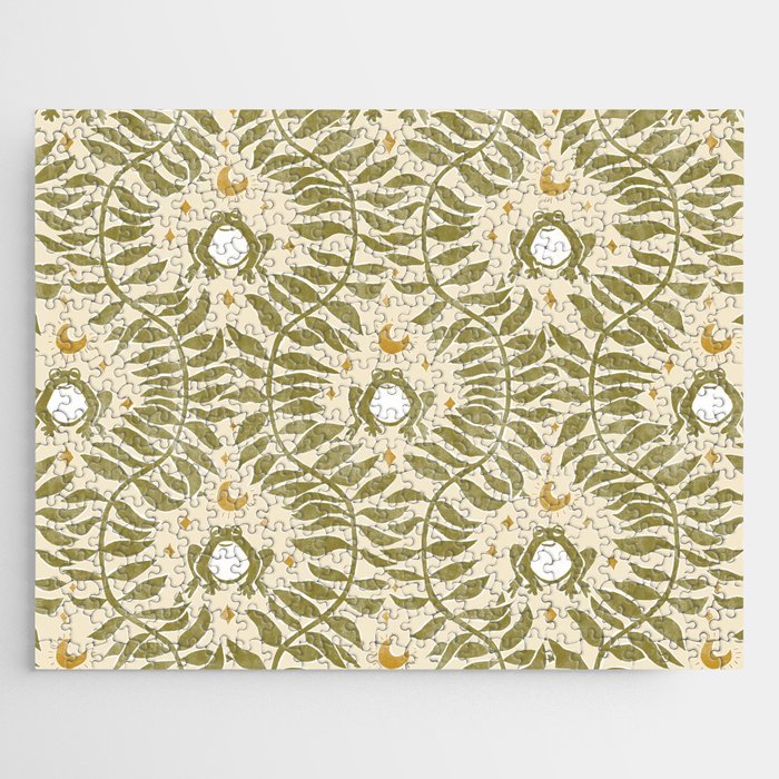 Froggie  Ogee - moss green and cream Jigsaw Puzzle Gallery Image 1