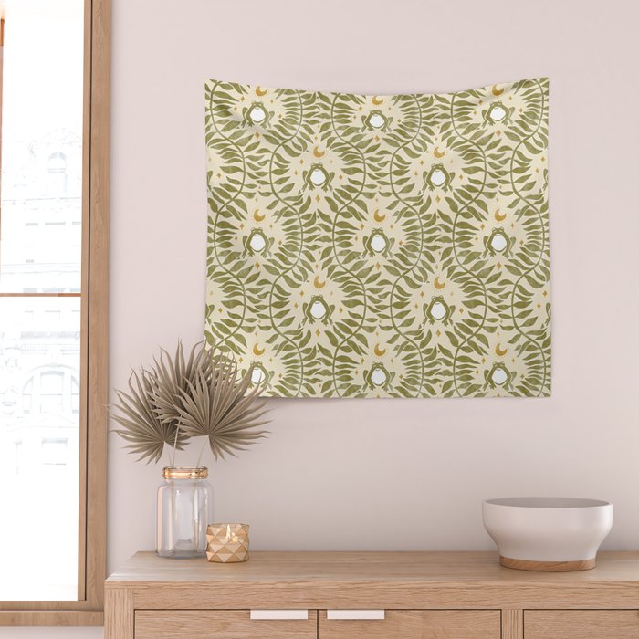 Froggie  Ogee - moss green and cream Wall Tapestry Gallery Image 2