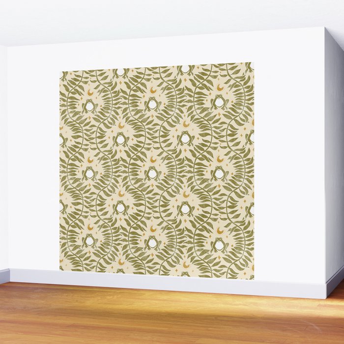 Froggie  Ogee - moss green and cream Wall Mural Gallery Image 2