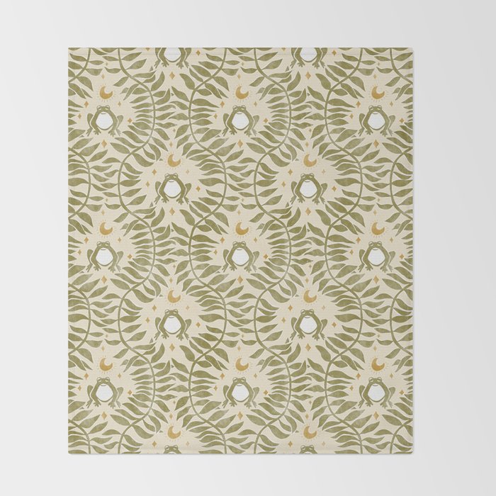 Froggie  Ogee - moss green and cream Throw Blanket Gallery Image 2