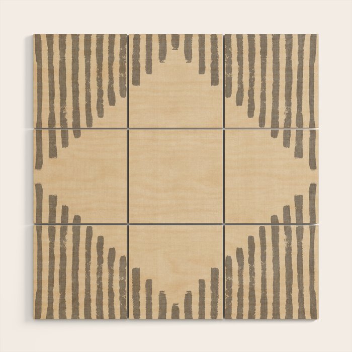 Diamond Stripe Geometric Block Print In Beige Wood Wall Art Gallery Image 1